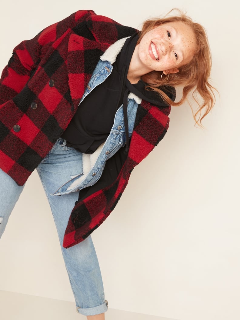 Old Navy Cozy Plaid Sherpa Peacoat