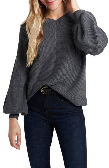 1.STATE Ribbed Balloon Sleeve Cotton Blend Sweater