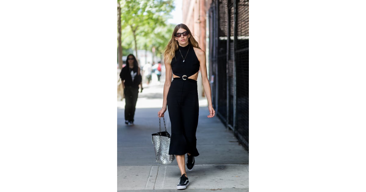 Even fancy dresses can work when paired with tennis shoes. How Street