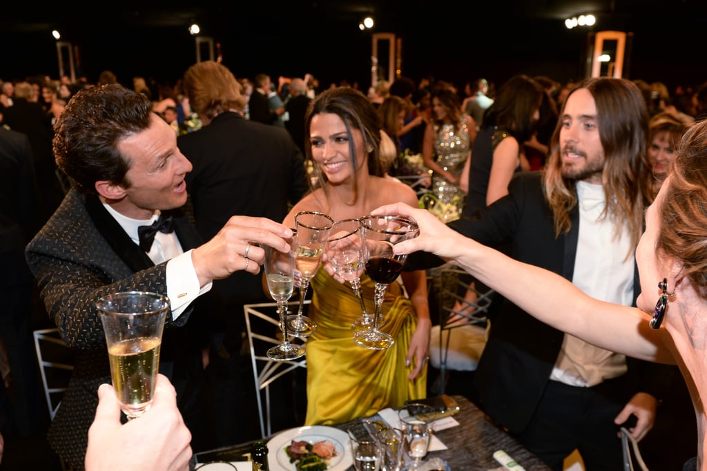 Cheers! Matthew McConaughey, Camila Alves, Jared Leto, and Jennifer Garner clinked glasses.