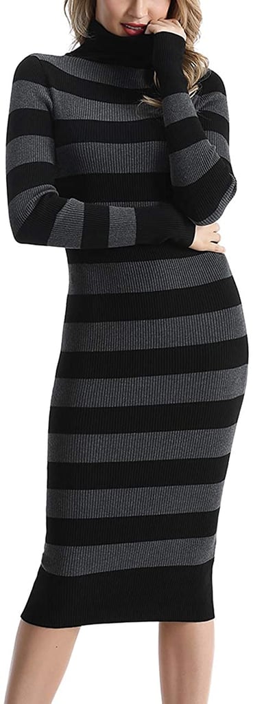 Rocorose Turtleneck Ribbed Knitted Sweater Dress