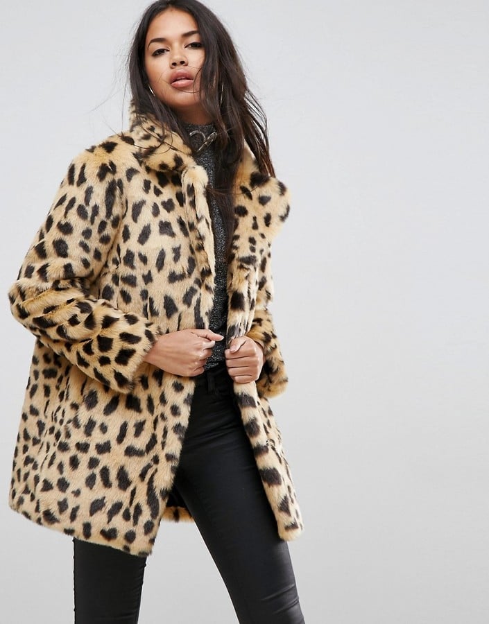 Asos Faux Fur Coat In Leopard Print