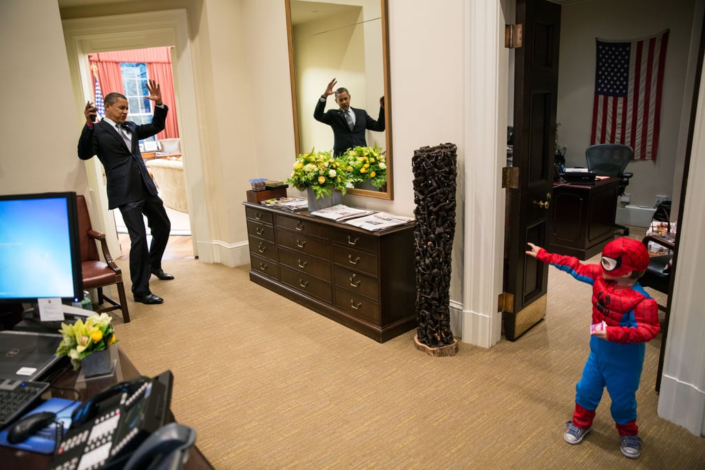 When he pretended to be caught in Spider-Man's web while playing with a White House staffer's 3-year-old son