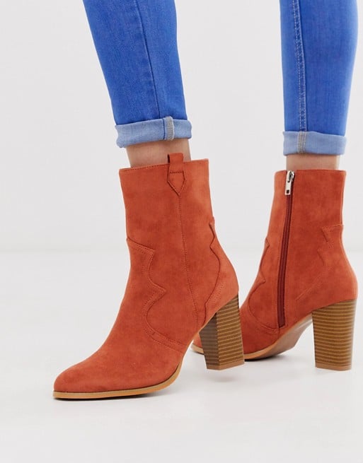 Rust Stacked Heel Ankle Boots