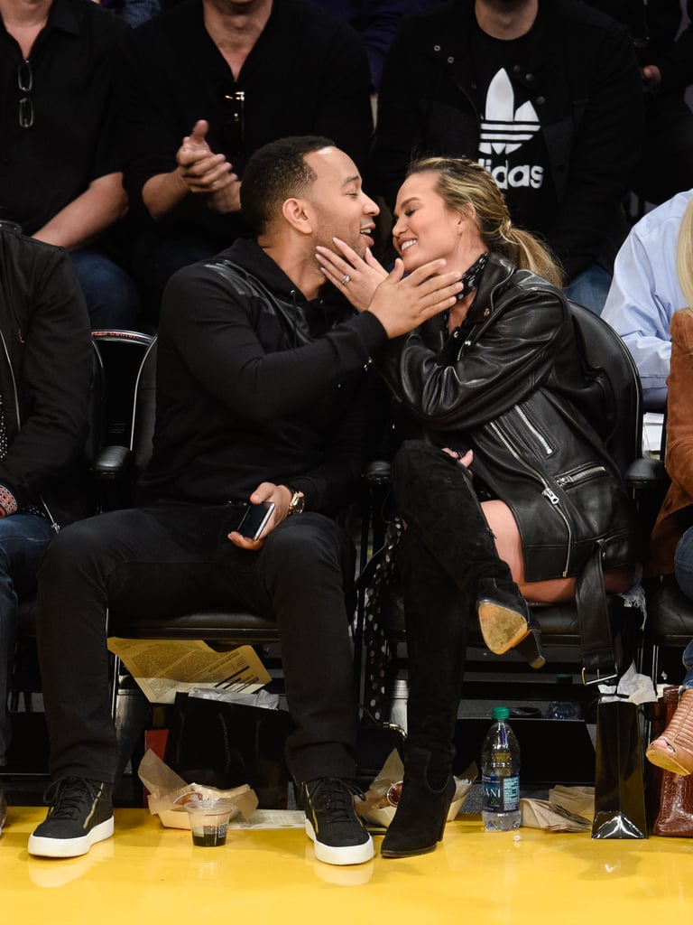 John Legend and Chrissy Teigen at Lakers Game March 2016