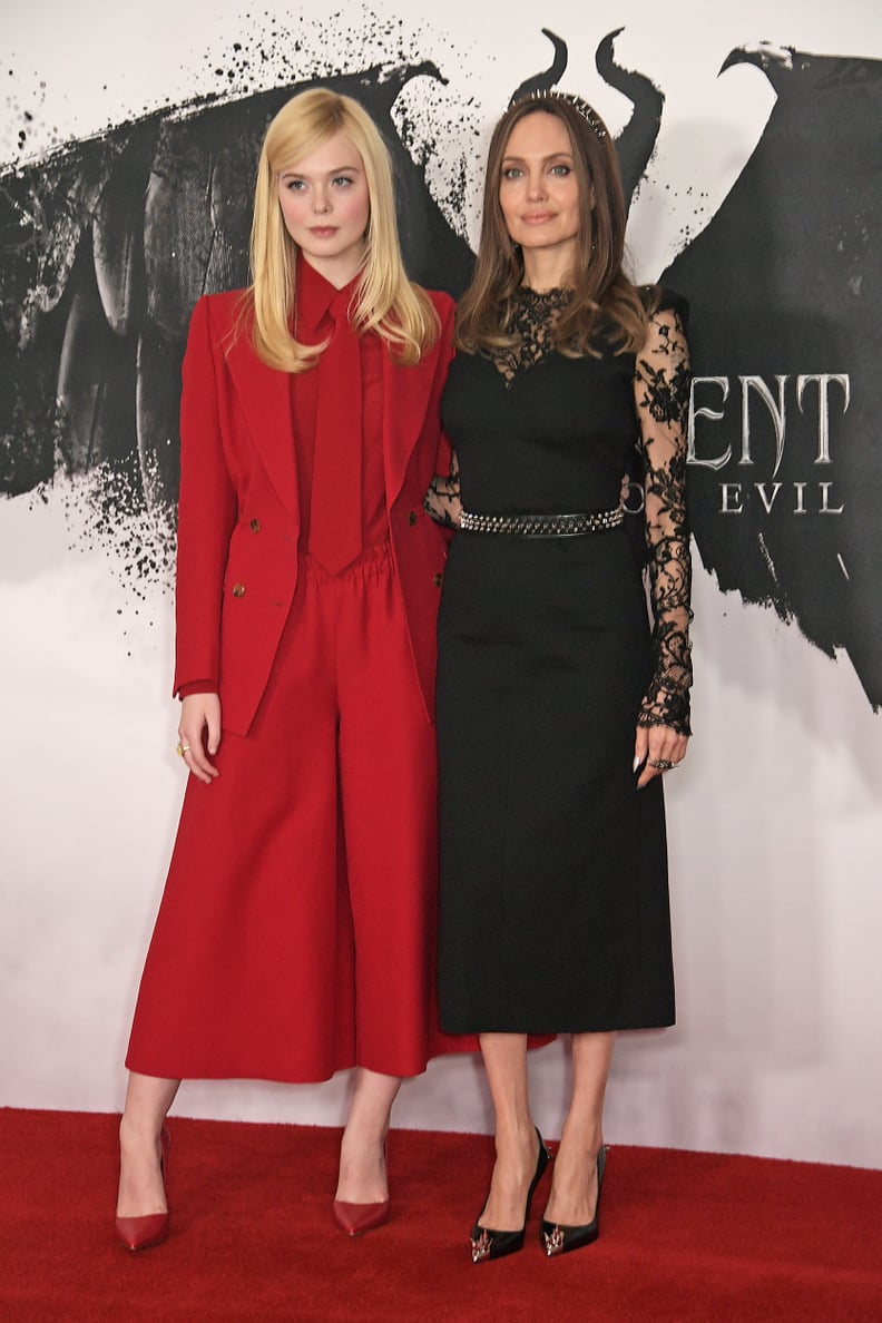 Elle Fanning and Angelina Jolie at the Maleficent: Mistress of Evil London Photocall