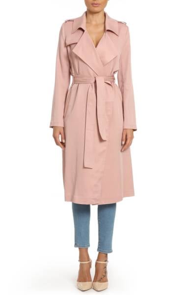 Badgley Mischka Faux Leather Trim Long Trench Coat