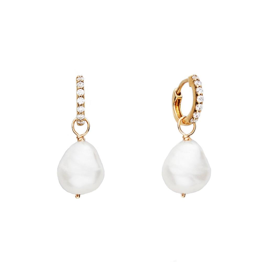 Lily & Roo Gold Huggie Pearl Drop Earrings