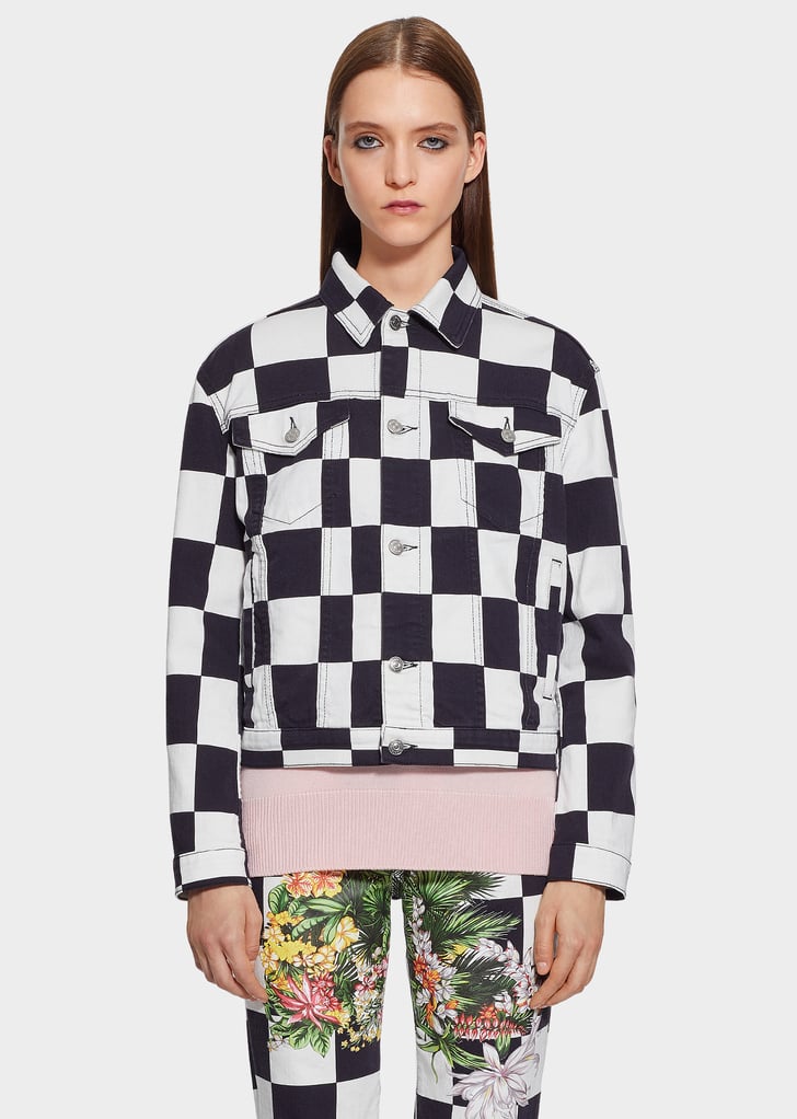 Versus Versace Floral Checkerboard Print Denim Jacket | Rami Malek and