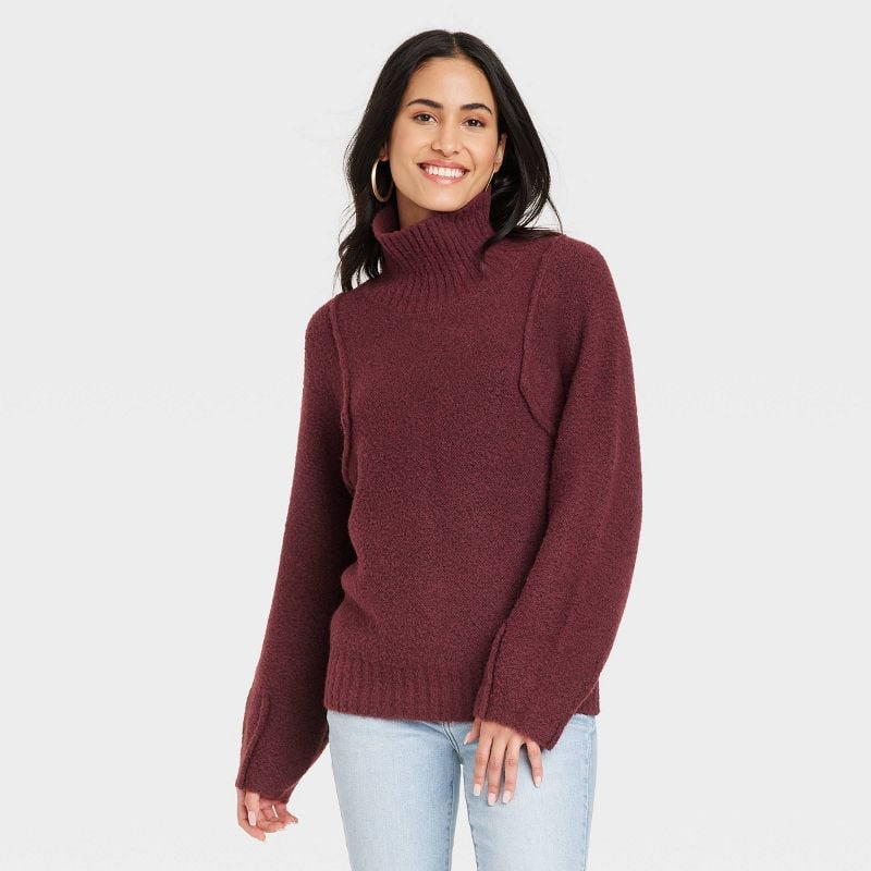 Universal Thread Women's Mock Turtleneck Seam Front Pullover Sweater