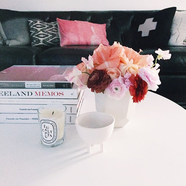 The flowers complement the other accents in the room and are a nice size for the table. 
Source: Instagram user sfgirlbybay