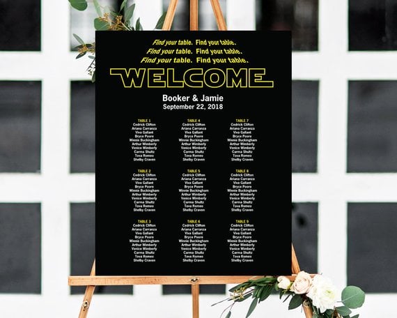 Star Wars Wedding Seating Chart