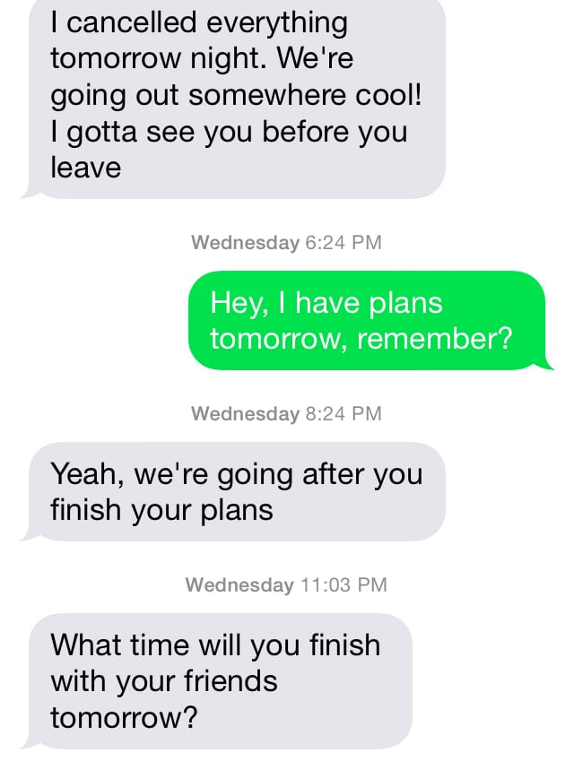 The day after they met, he texted about seeing her again, but she had other plans.