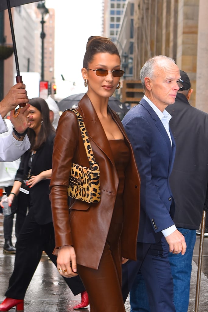 Bella Hadid Carrying a Leopard Bag