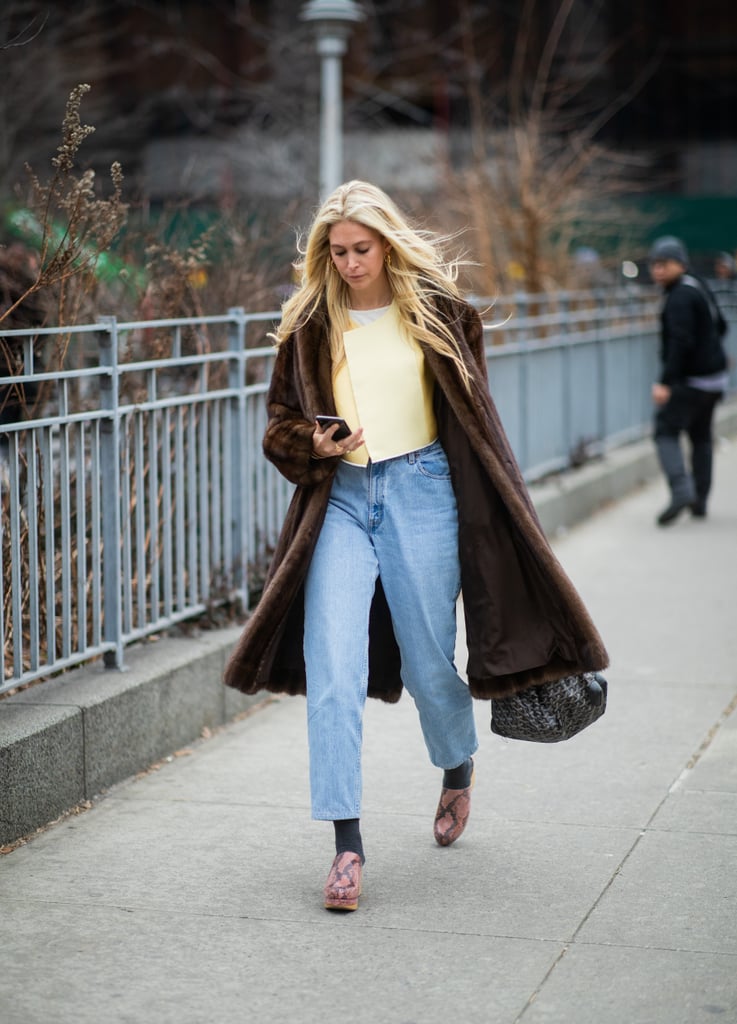 Winter Outfit Idea: A Furry Coat Over Mom Jeans