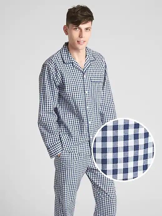 This navy gingham Pattern PJ Set in Poplin ($50) can be worn all year long.