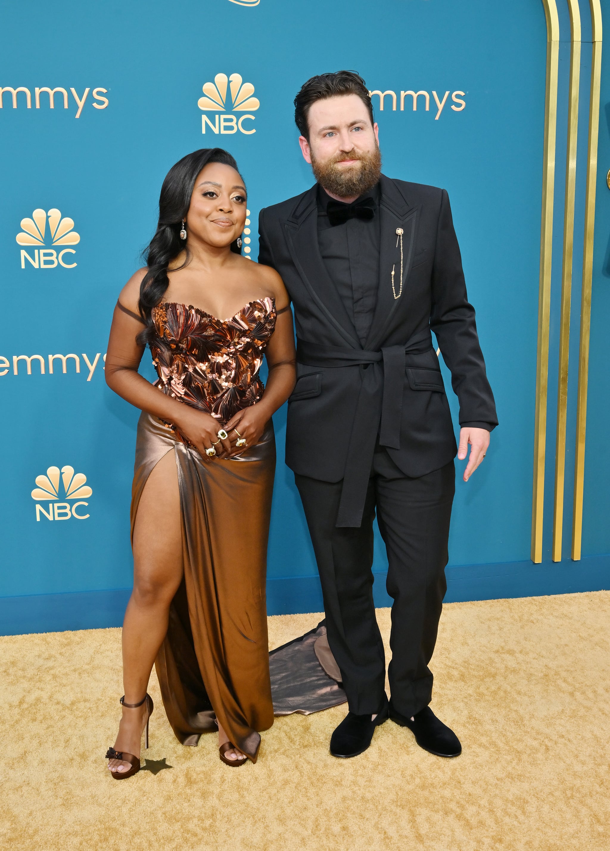 Quinta Brunson and Kevin Jay Anik at the 74th Primetime Emmy Awards held at Microsoft Theatre on September 12, 2022 in Los Angeles, California. (Photo by Michael Buckner/Variety via Getty Images)