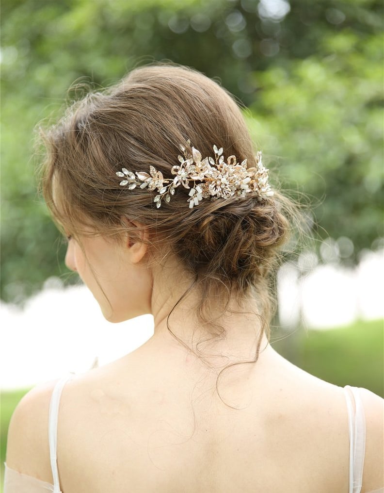 Gold Rhinestone Floral Hair Comb