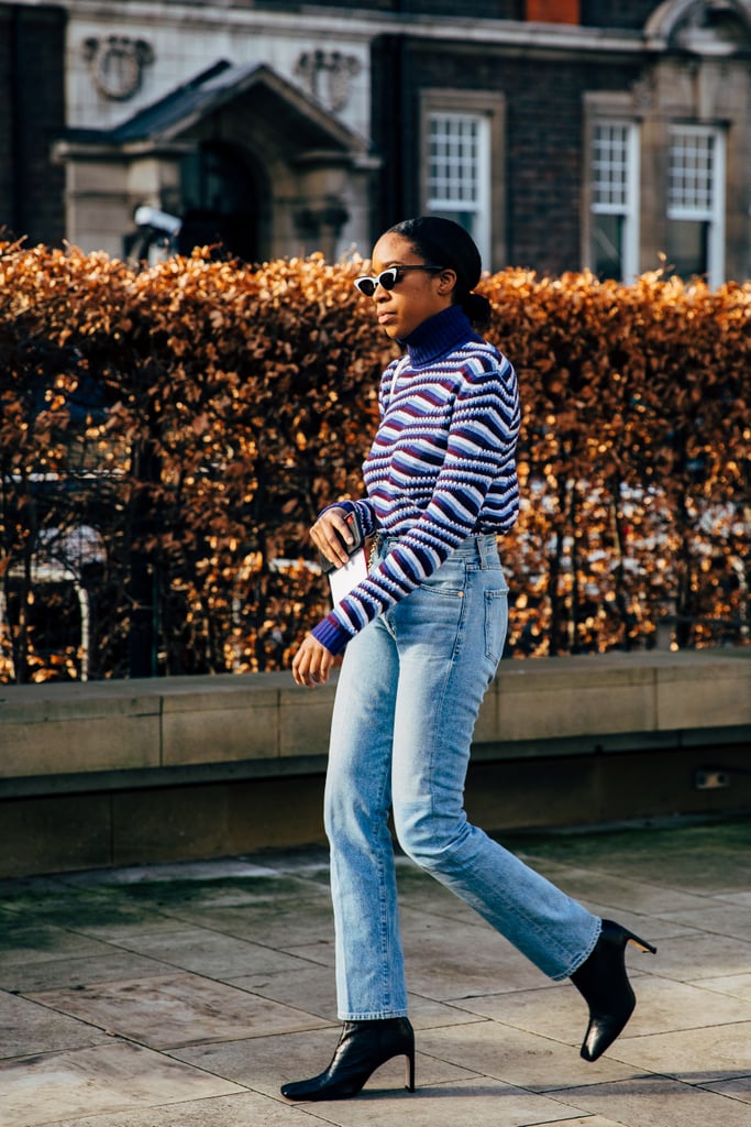 Try a Printed Turtleneck, Straight-Leg Denim, and Textured Boots