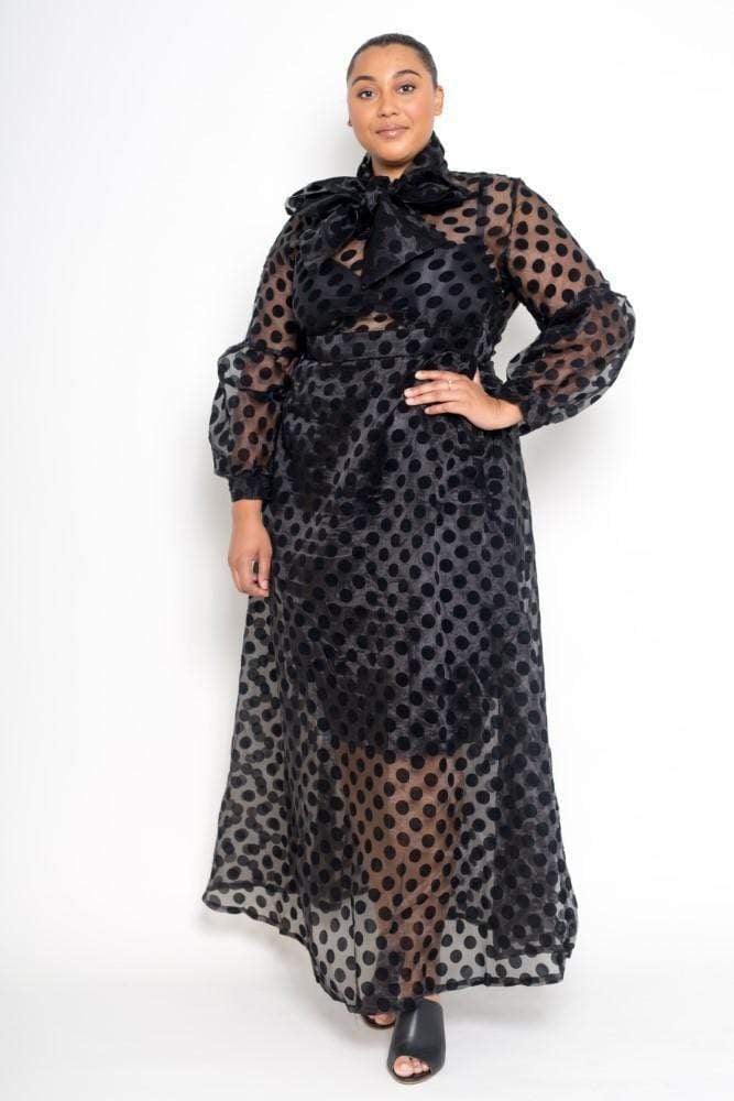 Buxom Couture Polka-Dot Organza Maxi Dress