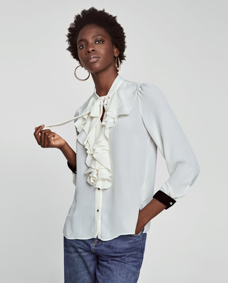 Zara Velvet Combined Ruffled Blouse