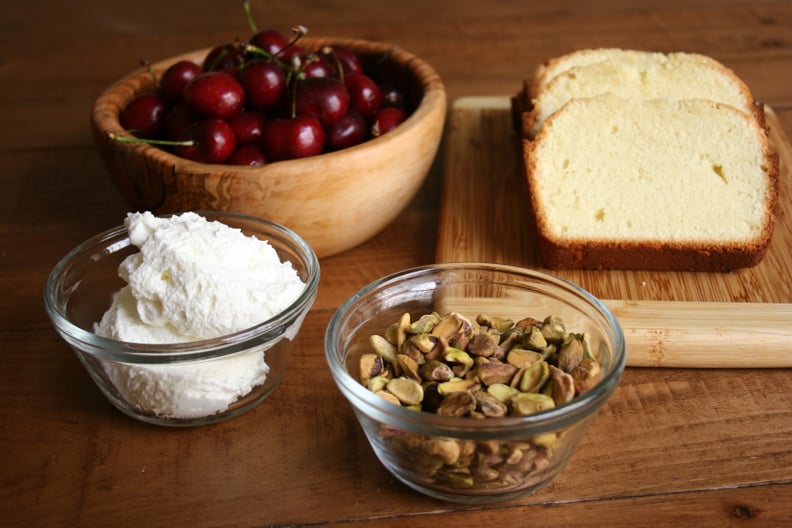 Pound Cake With Pistachios, Cherries, and Rose Whipped Cream