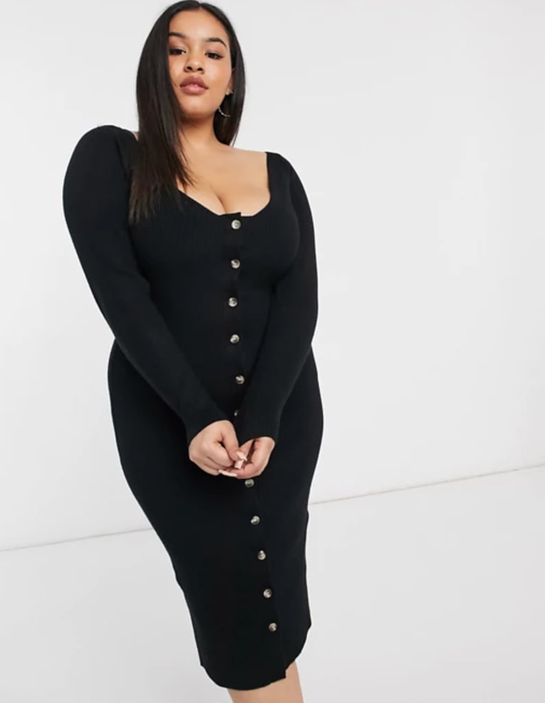 Fashion Union Plus Knitted Midi Dress With Button Front