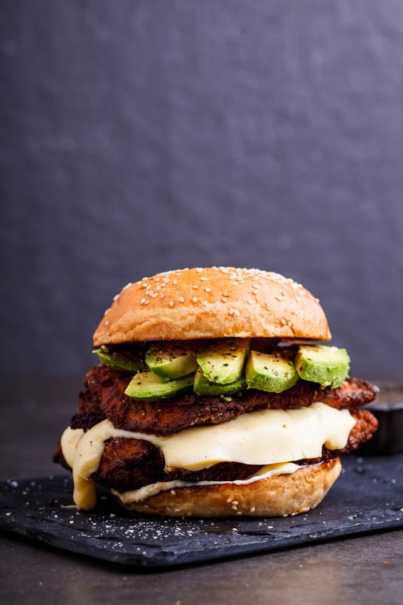 Crispy Chicken Mozzarella and Avocado Burgers With Lemon Mayo