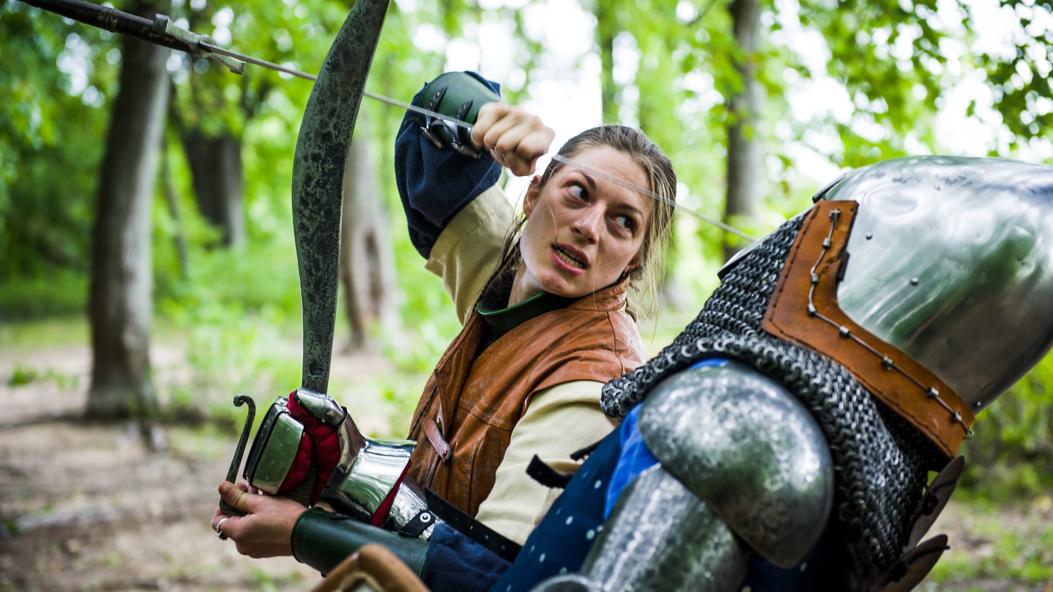 Female sword fight. 