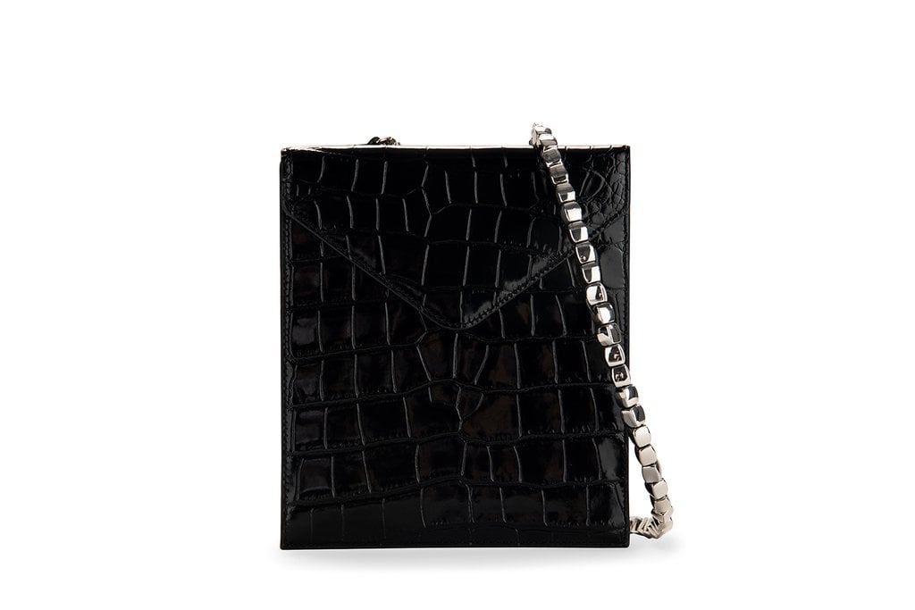 By Far Allegra Black Croco Embossed Leather