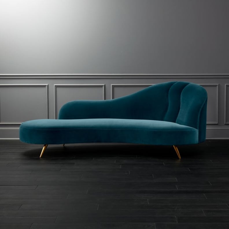 Ursula: Copine Peacock Velvet Curved Chaise Lounge