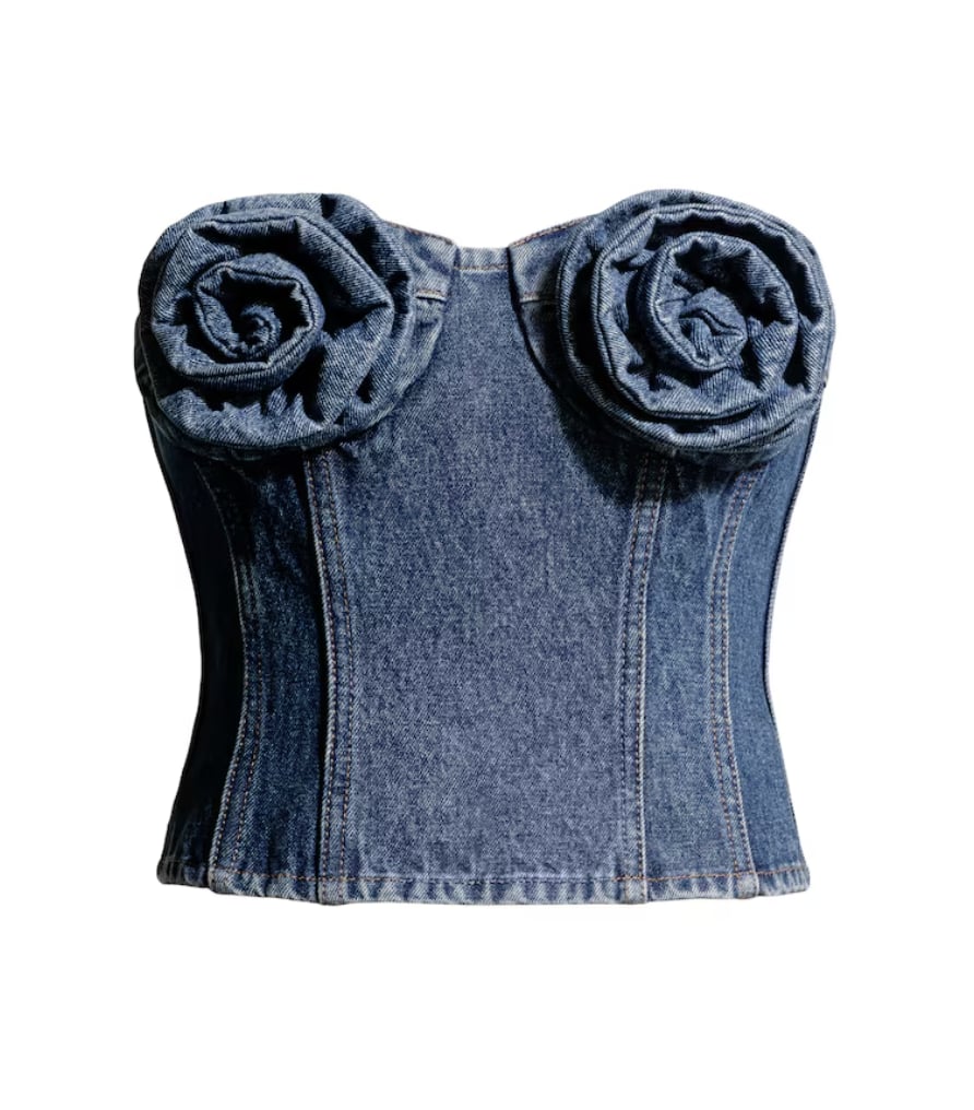 Magda Butrym X H&M Denim Bustier Top with Rose Appliqués