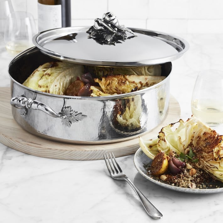 For an Elegant Dinner Party: Ruffoni Opus Prima Hammered Stainless-Steel Braiser with Pumpkin Knob