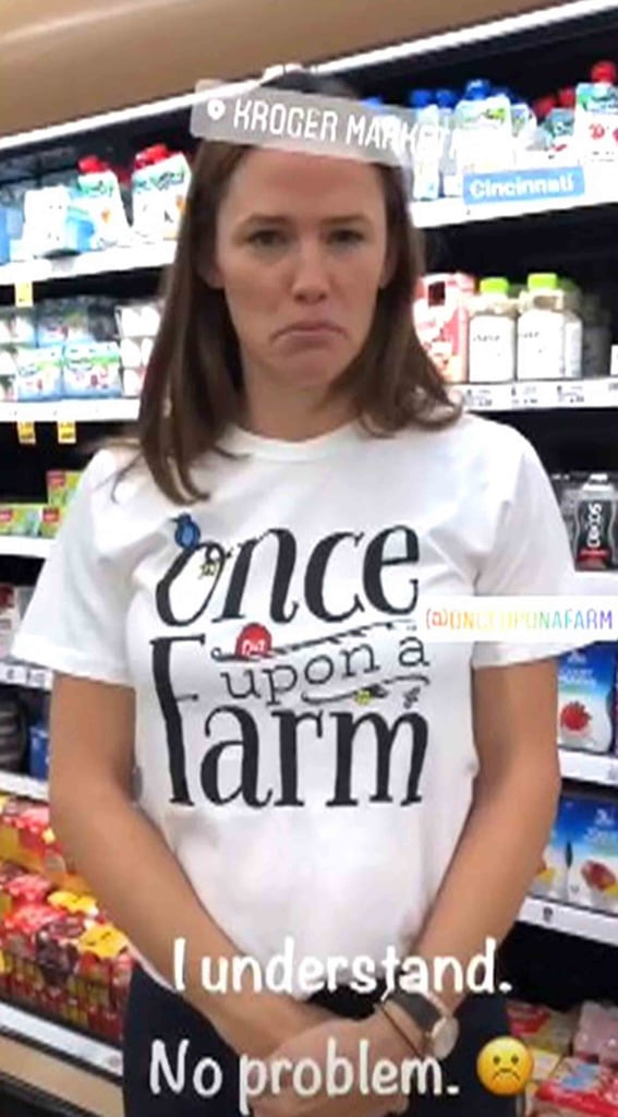 Unlike that one busy gentlement, we certainly wouldn't pass up the chance to get a free sample from Jennifer Garner during our grocery run! Once Upon a Farm products are available (sans Jennifer Garner) at Target, Whole Foods, Kroger, Fairway, Walmart, and Amazon. You can also order online or sign up for a subscription service that delivers the food right to your door.