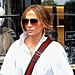 Jennifer Lopez Wears Biker Shorts & White Shirt In NYC