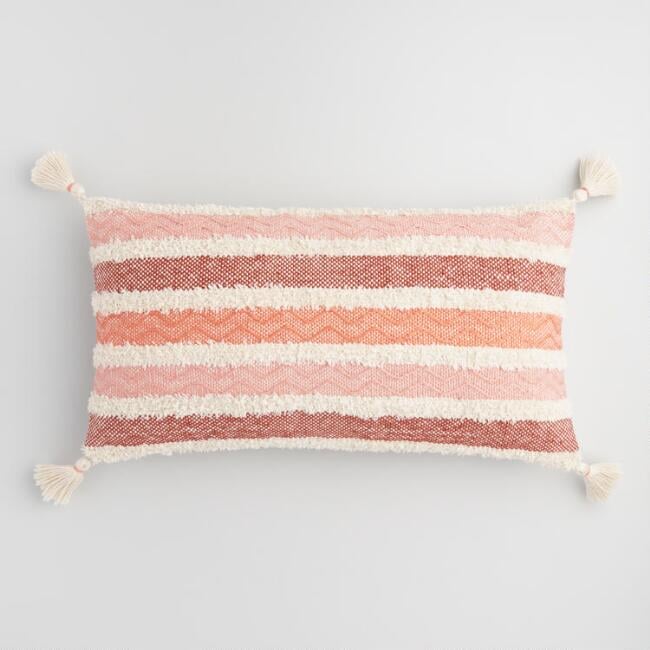 Oversized Coral Stripe Indoor Outdoor Lumbar Pillow