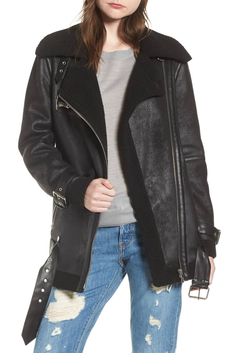 Avec les filles faux shearling biker jacket black sales