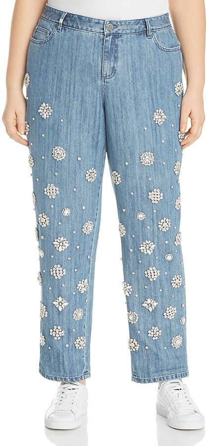 Michael Michael Kors Rhinestone Embellished Jeans in Light Indigo