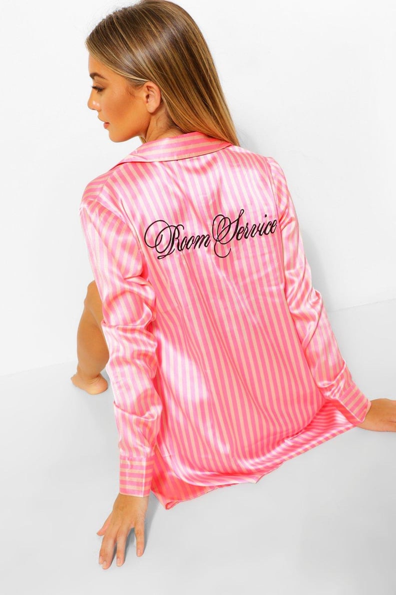 Boohoo Room Service Candy Bralet Shirt And Pajama Short Set