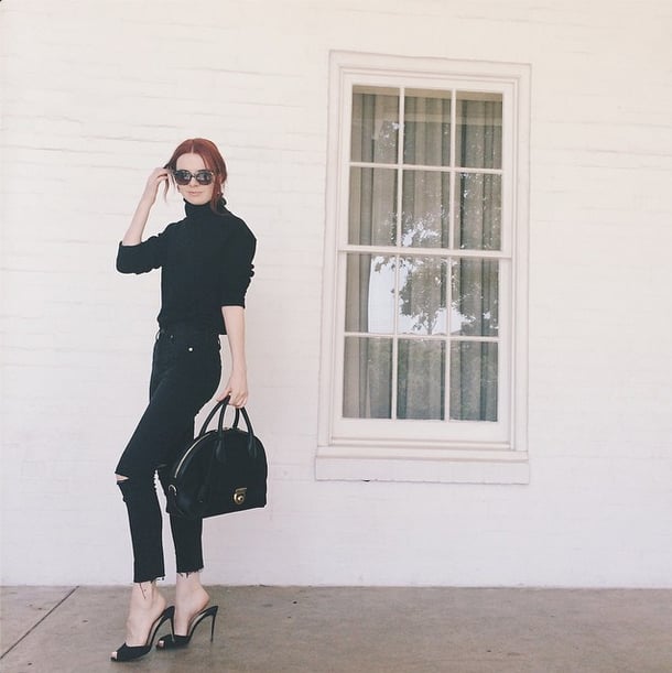 A black turtleneck brings office flair to your more casual distressed skinnies.
Source: Instagram user seaofshoes