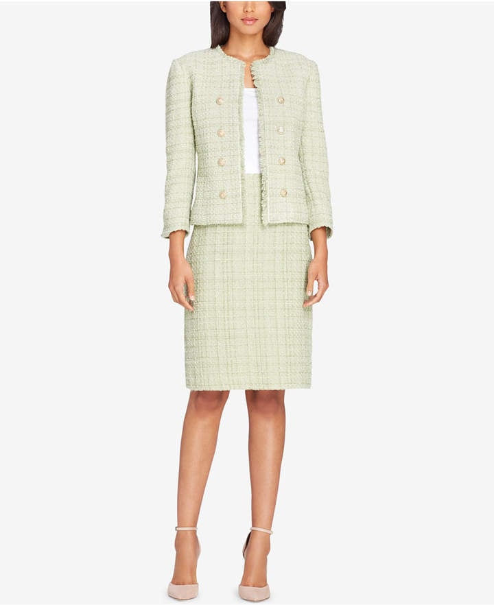 Tahari ASL Tweed Button-Embellished Skirt Suit