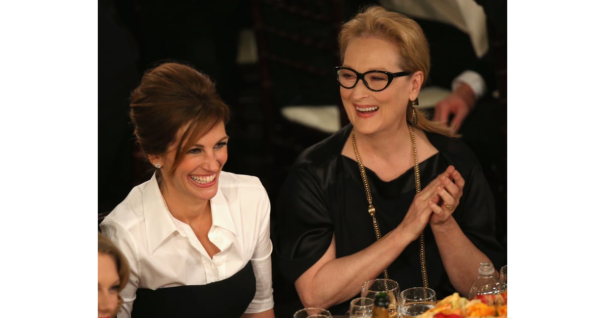 Julia Roberts and Meryl Streep shared a laugh. Celebrities Backstage at the Golden Globes 2014