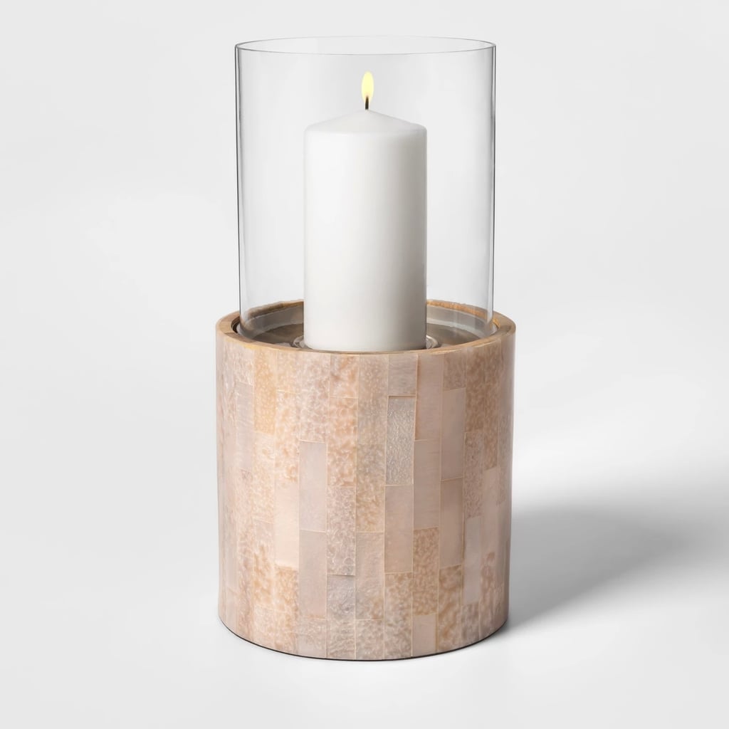 Glass Pillar Candle Holder With Resin Inlay