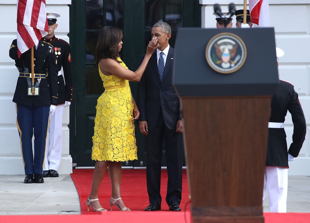 Michelle Obama's Yellow Naeem Khan Dress August 2016