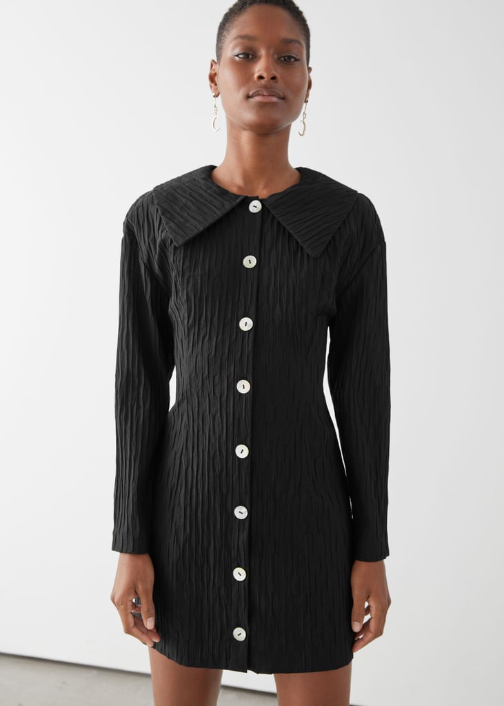 Textured Button Up Hourglass Mini Dress