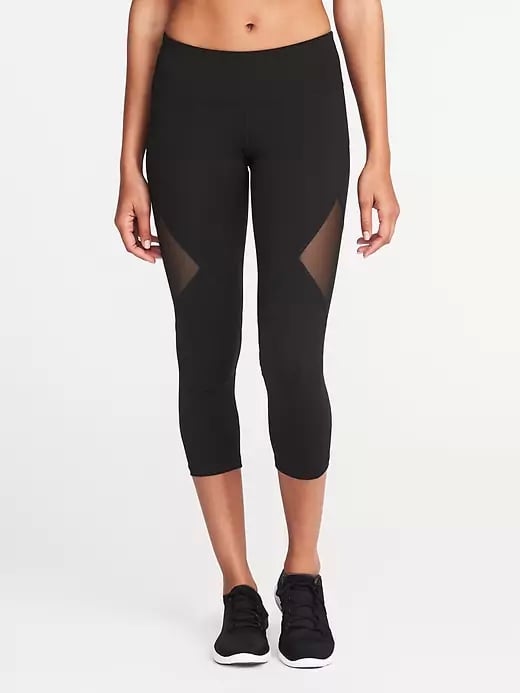 Mid-Rise 7/8-Length Mesh-Panel Compression Leggings for Women