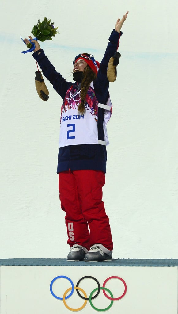 Maddie Bowman pointed toward the sky as a nod to Sarah Burke following her big win.