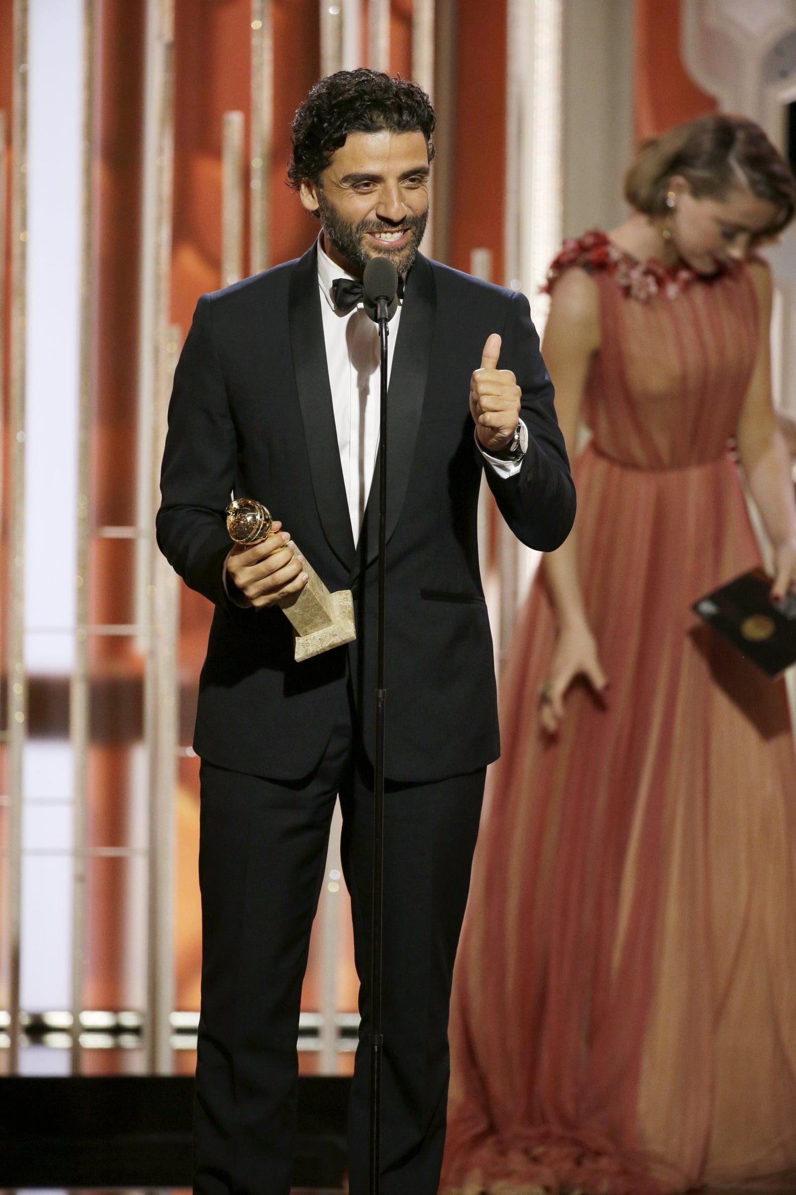 Oscar Isaac at Golden Globes 2016 POPSUGAR Celebrity