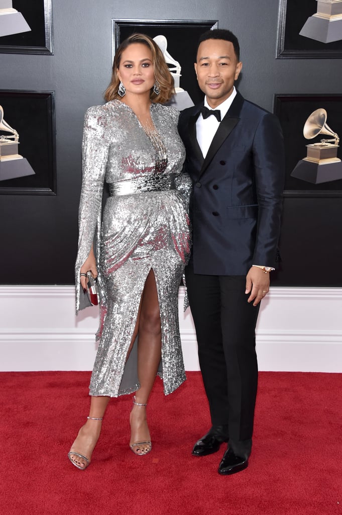 Chrissy Teigen Silver Dress at the Grammys 2018