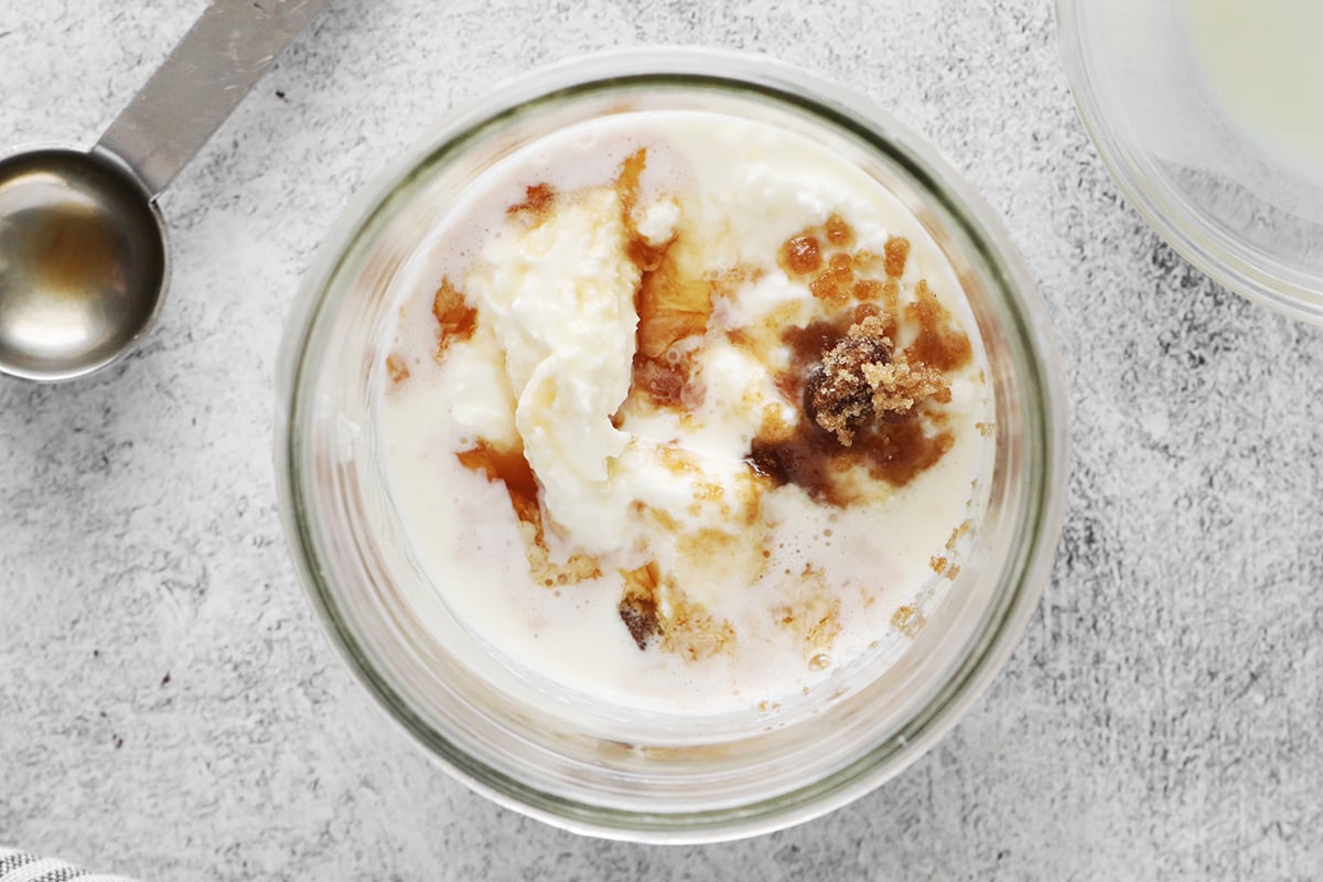 Ice cream ingredients in mason jar